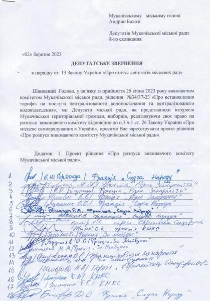  «Ручний механізм» мера А.Балоги: депутати міськради Мукачева підписали важливе звернення 